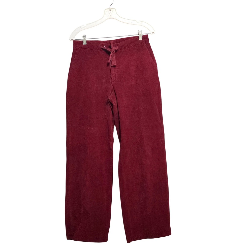 Cherokee Womens Wide Leg Corduroy Pants Deep Red Drawstring‎ Relaxed Fit Size 8
